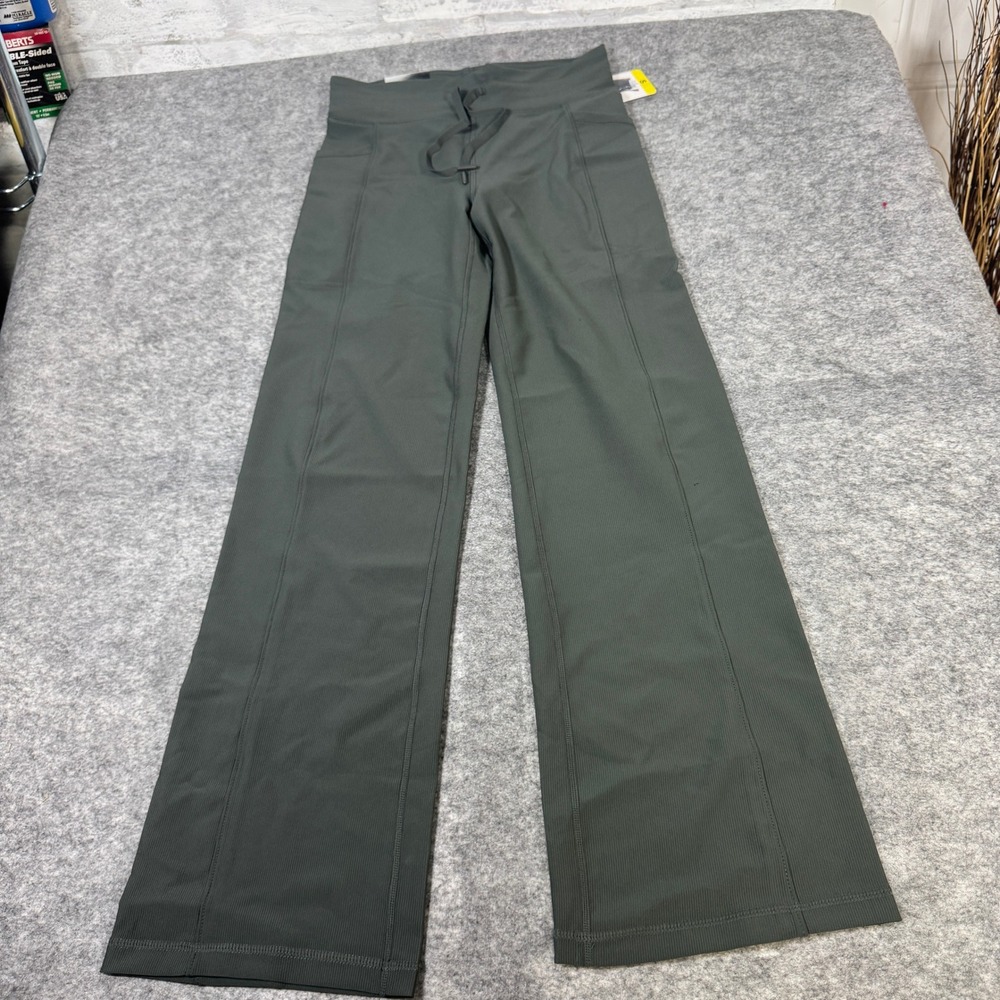 32 Degrees Cool Womens Ribbed Wide Leg Drawstring Pants Green Small T2413920